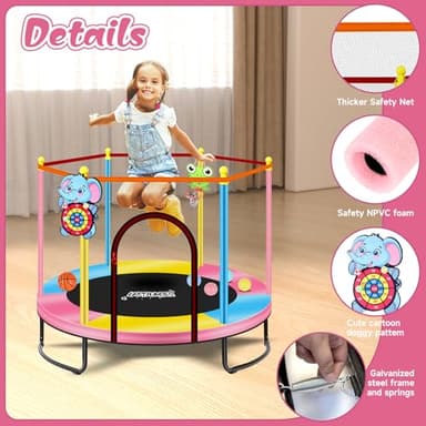 LASTJUMPER 60" Pink Indoor Trampoline for Kids 2-5, 5ft Mini Indoor & Outdoor Small Toddler Trampoline with Basketball Hoop, Dart Board, Ocean Ball,Baby Toys, Birthday Gifts for Kids - Image 5
