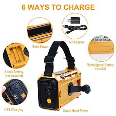 Raynic Emergency Radio, 5000mAh/18500mWh Weather Radio, Solar Hand Crank Radio with AM/FM/SW/NOAA Alert, Cell Phone Charger, Headphone Jack, Flashlight and SOS Siren - Image 4