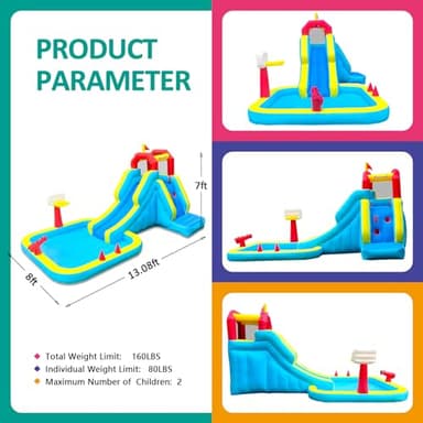 Bounwell Inflatable Water Slide, Blow Up Water Slide with Climbing Wall, Water Slide for Kids Backyard with Basketball Hoop, Water Cannon and Splash Pool - Image 5