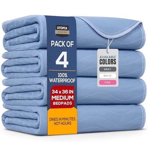 Utopia Bedding Washable Underpads 34" x 36" (Pack of 4), Waterproof Reusable Heavy Absorbency Incontinence Bed Pads for Adults, Kids, Elderly and Pets, Bedwetting Pads for Sofa and Couch (Blue) - Image 1