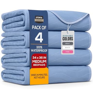 Utopia Bedding Washable Underpads 34" x 36" (Pack of 4), Waterproof Reusable Heavy Absorbency Incontinence Bed Pads for Adults, Kids, Elderly and Pets, Bedwetting Pads for Sofa and Couch (Blue) - Image 1