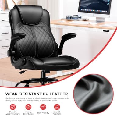 GTRACING Office Computer Gaming Chair Ergonomic Desk Chair for Adults with Lumbar Support Flip-Up Arms Adjustable Height Swivel Wheels PU Leather Executive Design for Short People Use, Black - Image 8