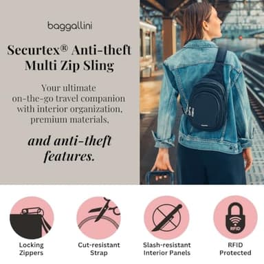 Baggallini Securtex® Anti-Theft Triple Zip Sling - Travel Backpack Sling Bag Crossbody - RFID Wallet Locking Zipper - Image 3
