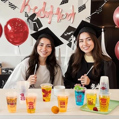 JOYIN 48 Pcs Red Class of 2025 Graduation Party decorations Cups, 16 Oz Disposable Plastic Cups, Grad Decor Party Supplies with 24 Fun Designs for College & High School Celebrations - Image 6