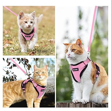 Dooradar Cat Harness and Leash Set, Escape Proof Safe Adjustable Kitten Vest Harnesses for Walking, Easy Control Soft Breathable Mesh Jacket with Reflective Strips for Cats, Pink, XS - Image 6
