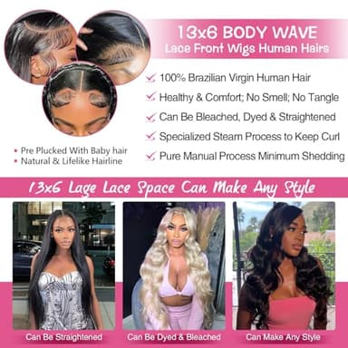 13x6 Lace Front Wigs Human Hair Pre Plucked 200% Density Body Wave HD Lace Front Wigs Human Hair Transparent Frontal Glueless Wigs Virgin Human Hair with Baby Hair for Women Natural Black 30 Inch - Image 6
