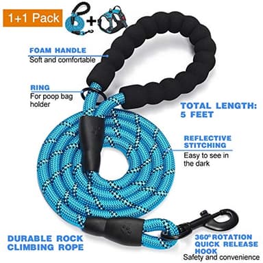 tobeDRI No Pull Dog Harness Adjustable Reflective Oxford Easy Control Medium Large Dog Harness with A Free Heavy Duty 5ft Dog Leash (L (Neck: 18"-25.5", Chest: 24.5"-33"), Blue Harness+Leash) - Image 2
