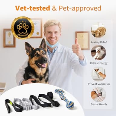 LOOBANI Outdoor Bungee Tug Toy, Dog Toy Hanging from Tree for Small to Large Dogs, Interactive Exercise Play Cord & Tether with Chew Rope Toy (Tree Stump Tug of War-Black) - Image 2