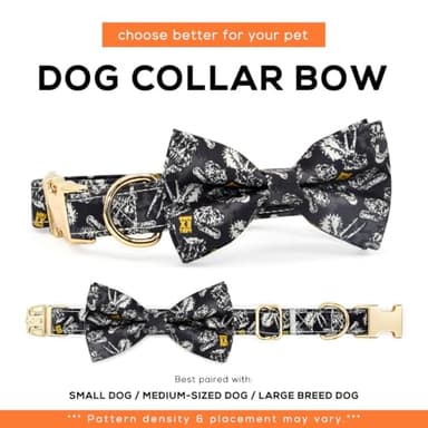 Dog Collar Bow Tie, Black Dinosaur Fossil, Wedding Birthday Accessories, Small (10" - 16") - Image 3