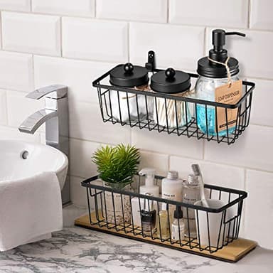 SheeChung Farmhouse Decor Metal Wire Bathroom Storage Organizer Basket Bins - for Cabinets, Shelves, Closets, Vanity Countertops, Under Sinks, Pantry, Laundry Room, Garage - Small, 2 Pack (Black) - Image 5