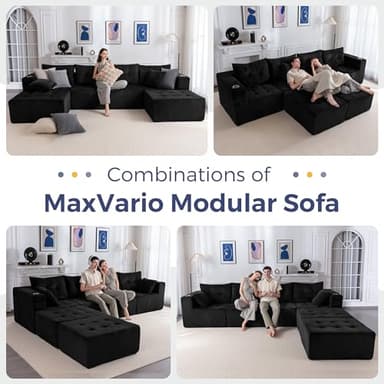 MAXYOYO Modular Sectional Sofa Couch, U Shaped Modern Cloud Couch with 2 Ottomans, Sofa in A Box, Tufted 6-Seat Boneless Sleeper Chair for Living Room, No Assembly Required, Black - Image 5
