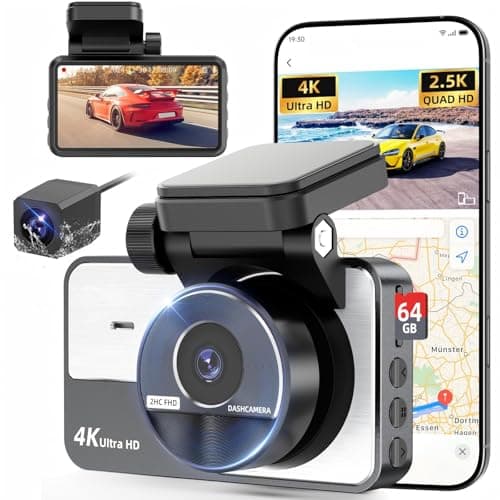 Dash Cam Front Rear, 4K/2.5K Full HD Dash Camera for Cars, Included 64GB Card, Built-in Wi-Fi Camera, Night Vision, 3” IPS Screen, 170°Wide Angle, WDR, 24H Parking - Image 1