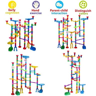 Meland Marble Run Sets for Kids - 153Pcs Marble Race Track Maze Madness Game STEM Building Tower Toy for 4 5 6 + Year Old Boys Girls(113 Pcs + 30 Glass + 10 Led Lighted) - Image 6