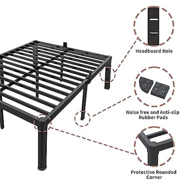 ROIL 18 Inch Queen Bed Frame with Rounded Corner and Headboard Hole Mattress Retainers 3500LBS Metal Heavy Duty Steel Slats No Box Spring Needed Platform Noise-Free Easy Assembly - Image 6