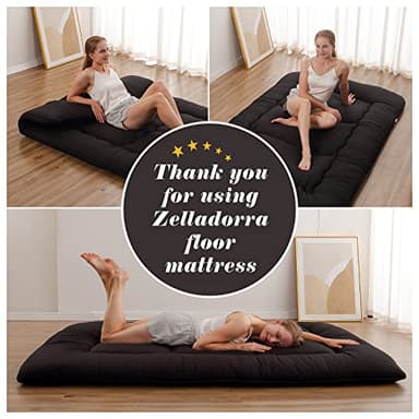 Zelladorra Japanese Floor Mattress, Futon Mattress with Portable Storage Bag and Washable Cover, Roll Up Thick Tatami Mat Suitable for Camping, Guest Room, Black, Full - Image 6