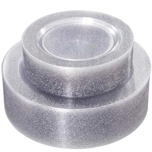 WDF 120PCS Silver Plastic Plates- Disposable Silver Glitter Plates, Premium Heavy Duty 60-10.25" Dinner Plates and 60-7.5" Salad Plates for Parties &Wedding - Image 1