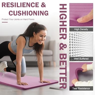 Yoga Mat 1-Inch Extra Thick High-Density Exercise Mat with Non-Slip Surface & Carry Strap for Men & Women Tear-Resistant Pilates Workout Mat for Home Gym, Floor Fitness, Deep Wine - Image 4