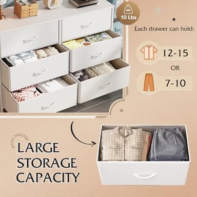 WLIVE Wide Dresser with 6 Drawers, TV Stand for 50" TV, Entertainment Center with Metal Frame, Wooden Top, Fabric Storage Dresser for Bedroom, Hallway, Entryway, White - Image 6