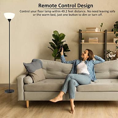 PESRAE Floor Lamp, Remote Control with Stpeless Color Temperatures and Brightness, Torchiere lamp for Bedroom, Living Room, Bulb Included (Matte Black) - Image 2