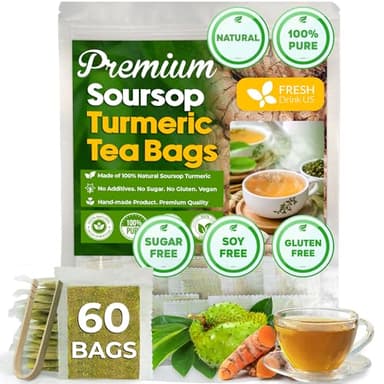 FreshDrinkUS, Premium 60 Soursop Turmeric Tea Bags, 100% Natural, Blend of Soursop Leaves, and Turmeric Root. Made with Natural Material Tea Bags. No Sugar, Vegan. - Image 1