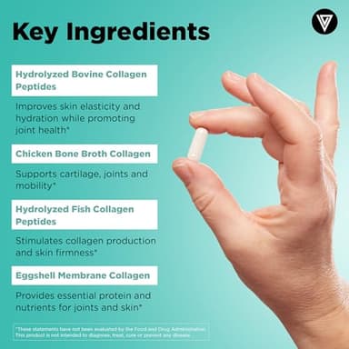 Vital Vitamins Multi Collagen for Women & Men - Type I, II, III, V, X - Grass Fed, Non-GMO - 150 Capsules - Image 4