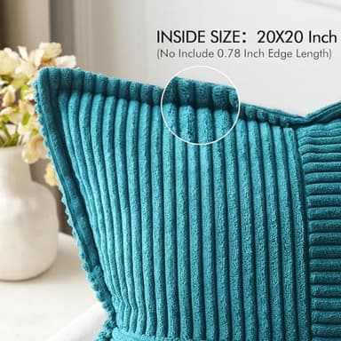 MIULEE Decorative Throw Pillow Covers for Couch Bed Livingroom 20x20 Inch Set of 2 Teal Blue Boho Accent Throw Pllows Broadside Striped Patchwork Soft Corduroy Summer Coastal Pillowcases - Image 2