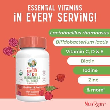 MaryRuth Organics Kids Vitamins | USDA Organic | Multivitamin Gummies + Postbiotics for Ages 4+ | Lactobacillus Rhamnosus | Vegan | Non-GMO | 60 Count - Image 7