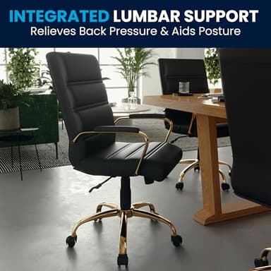 Flash Furniture Whitney Mid-Back Swivel LeatherSoft Desk Chair with Wheels, Padded Seat and Armrests, Adjustable Height Padded Office Chair, Black - Image 10