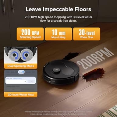 roborock QV 35S Robot Vacuum and Mop, All-in-one Vacuum Cleaner, 10,000Pa Powerful Suction, Self Emptying & Refilling, Self Mop Washing & Air Drying, Anti-Tangle Brushes for Home, Pet Hairs, Black - Image 5