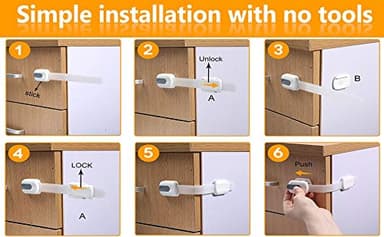 12 Pack Vmaisi Multi-Use Adhesive Straps Locks - Childproofing Baby Proofing Cabinet Latches for Drawers, Fridge, Dishwasher, Toilet Seat, Cupboard, Oven,Trash Can, No Drilling (White) (12) - Image 7