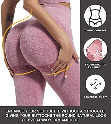 CHRLEISURE Workout Leggings Sets for Women, Gym Scrunch Butt Butt Lifting Seamless Leggings 3 Piece (ForestGreen, Pink, Purple, XL) - Image 2
