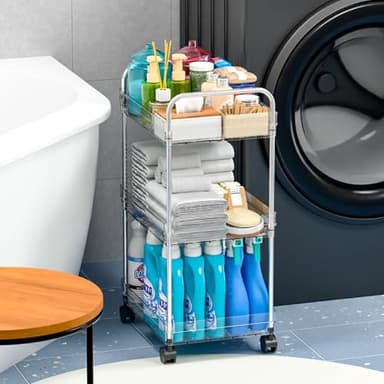 Yieach 3 Tiered Rolling Utility Cart on Wheels with Handle,Modern Design Storage Cart for Bedside,Nursery,Snack,Nail,Book,Diaper Caddy,Lash Cart Organizer,Detergent Stand for Laundry Room,Bathroom - Image 8