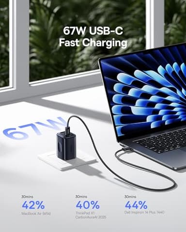 Baseus PICOGO 67W USB C Charger, Smallest 3 Port Fast Charging Block with Foldable Plug, PD/PPS for MacBook Air/Pro, iPhone 17/16/15 Series, Galaxy S25/24, Airpods 4 & More - Image 2
