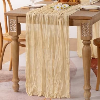 MLMC Champagne Cheesecloth Table Runner 10ft Sand Rustic Fall Gauze Cheese Cloth Table Runner 35x120 Inches for Farmhouse Cozy Holiday Outdoor Events Home Decor - Image 2