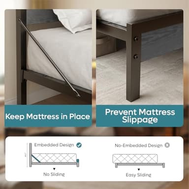 Bestier Queen Bed Frame with Storage Headboard and Charging Station, Grey Platform Bed Frame with LED Light, Non-Slip Metal Bed Frame, Noise-Free, Easy Assembly - Image 3