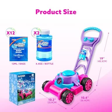 SLOOSH Bubble Lawn Mower Toddler Toys - Kids Bubble Machine Summer Outdoor Push Toy Games, Backyard Garden Outside Play Toddlers Preschool Boys Girls Birthday Gifts (Pink) - Image 7
