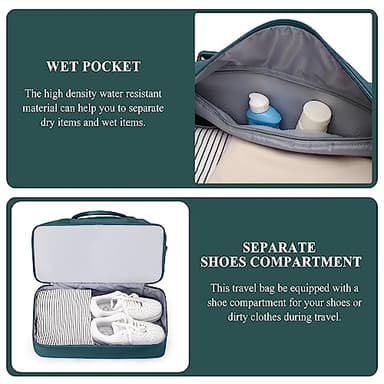 Weekender Bags for Women,Personal Item Travel Bag with Shoes Compartment,Overnight Travel Duffel Bag with Grid Toiletry Bag,Peacock Blue - Image 6