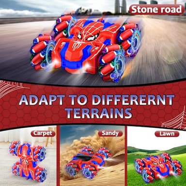 Spider Remote Control Car for Boys, Rechargeable RC Cars Toys with Cool Lights, 2.4Ghz Double Sided Drift RC Stunt Cars, 360°Rotating 4WD Off-Road Race Car for 4-6 6-12 Boy Kids Gifts - Image 4