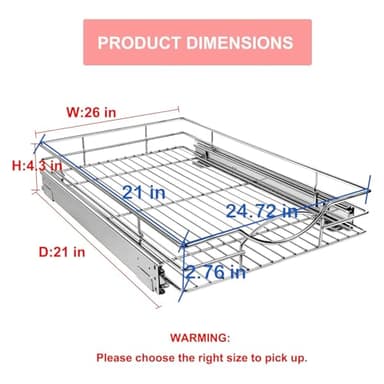 Sikarou Pull Out Cabinet Organizer 26" W x 21" D, Heavy Duty Kitchen Cabinet Pull Out Shelves, Slide Out Wire Basket for Kitchen Cabinets, Bathroom, Pantry, Chrome Finish - Image 2