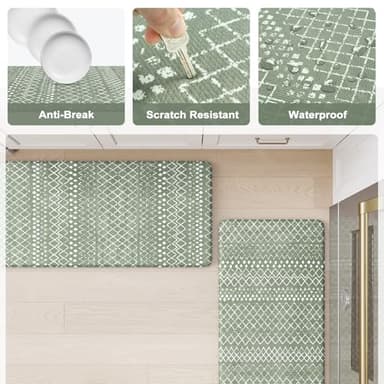 KIMODE Anti Fatigue Kitchen Mats for Floor, Boho Kitchen Rugs Sets of 2, Cushioned Kitchen Floor Mats, Comfort Standing Mat for Sink Laundry Office Desk Green 17"x59"+17"x29" - Image 6