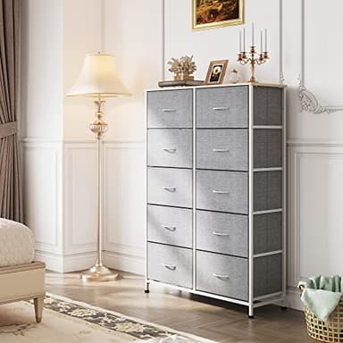 WLIVE Tall Dresser for Bedroom with 10 Drawers, Chest of Drawers, Dressers Bedroom Furniture, Storage Organizer Unit with Fabric Bins for Closet, Hallway, Living Room, Entryway, Light Grey - Image 4