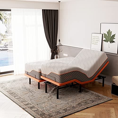 Split King Adjustable Bed Frame with Mattress - 14” Luxury Hybrid Mattress, Smart APP Contorl, Massage, Zero Gravity, Anti-Snore, 5 Minutes Installation, Head and Foot Incline, Medium Soft, Split King - Image 1