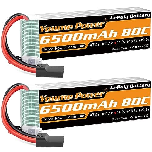 Youme 4S Lipo Battery, 14.8V Lipo 4S 6500mAh 80C with Tr Plug Fit for Maxx X-Maxx RC Buggy Truggy Crawler Truck Car, Helicopter, Airplane (2Packs) - Image 1