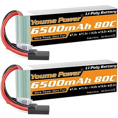 Youme 4S Lipo Battery, 14.8V Lipo 4S 6500mAh 80C with Tr Plug Fit for Maxx X-Maxx RC Buggy Truggy Crawler Truck Car, Helicopter, Airplane (2Packs) - Image 1