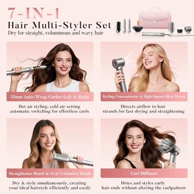 Easywave 7 in 1 Hair Styler & Hair Dryer Brush, 110,000 RPM High-Speed Blow Dryer with Negative Ions for Frizz-Free Styling Fast Drying Curling Volumizing Straightening, Hot Air Styler with Travel Bag - Image 2