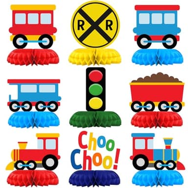 9 Pack Train Table Decorations - Train Party Decorations for Kids' Birthday and Baby Shower - Train Table Toppers - Image 1