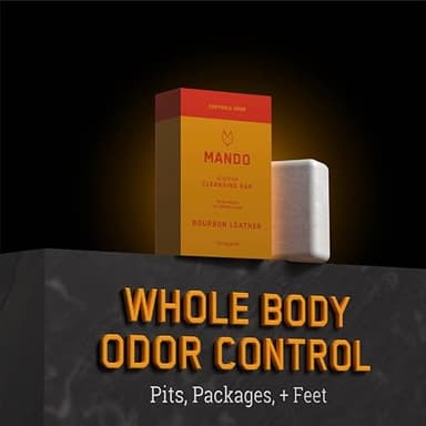 Mando Acidified Cleansing Bar - 24-Hour Odor Control - Removes Odor Better than Soap - Moisturizing Formula - SLS Free, Paraben Free - Safe For Sensitive Skin - Bourbon Leather - Image 4