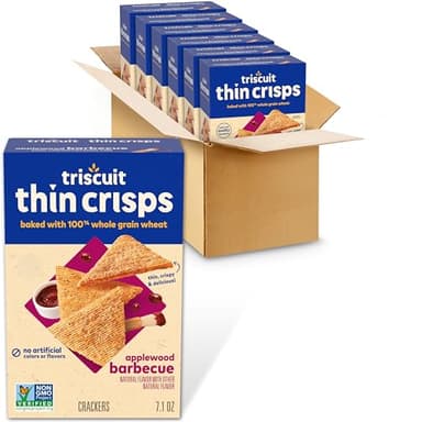 Triscuit Thin Crisps Applewood Barbecue Whole Grain Wheat Crackers, Lunch Snacks, Bulk Snack Crackers, 6-7.1 oz Boxes - Image 1