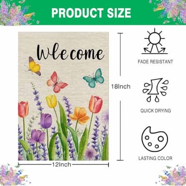 Spring Summer Tulip Lavender Welcome Easter Garden Flag 12 x 18 Inch Double Sided, Butterfly Floral Small Burlap Yard Outdoor Flag Seasonal Outside Decoration - Image 5