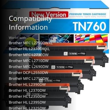 TN760 TN730 Toner for Brother Printer: Compatible for Brother TN 760 730 TN-730/TN-760 High Yield Black for MFC-L2710DW MFC-L2750DW HL-L2350DW HL-L2395DW DCP-L2550DW HL-L2390DW HL-L2370DW 4-Pack - Image 3